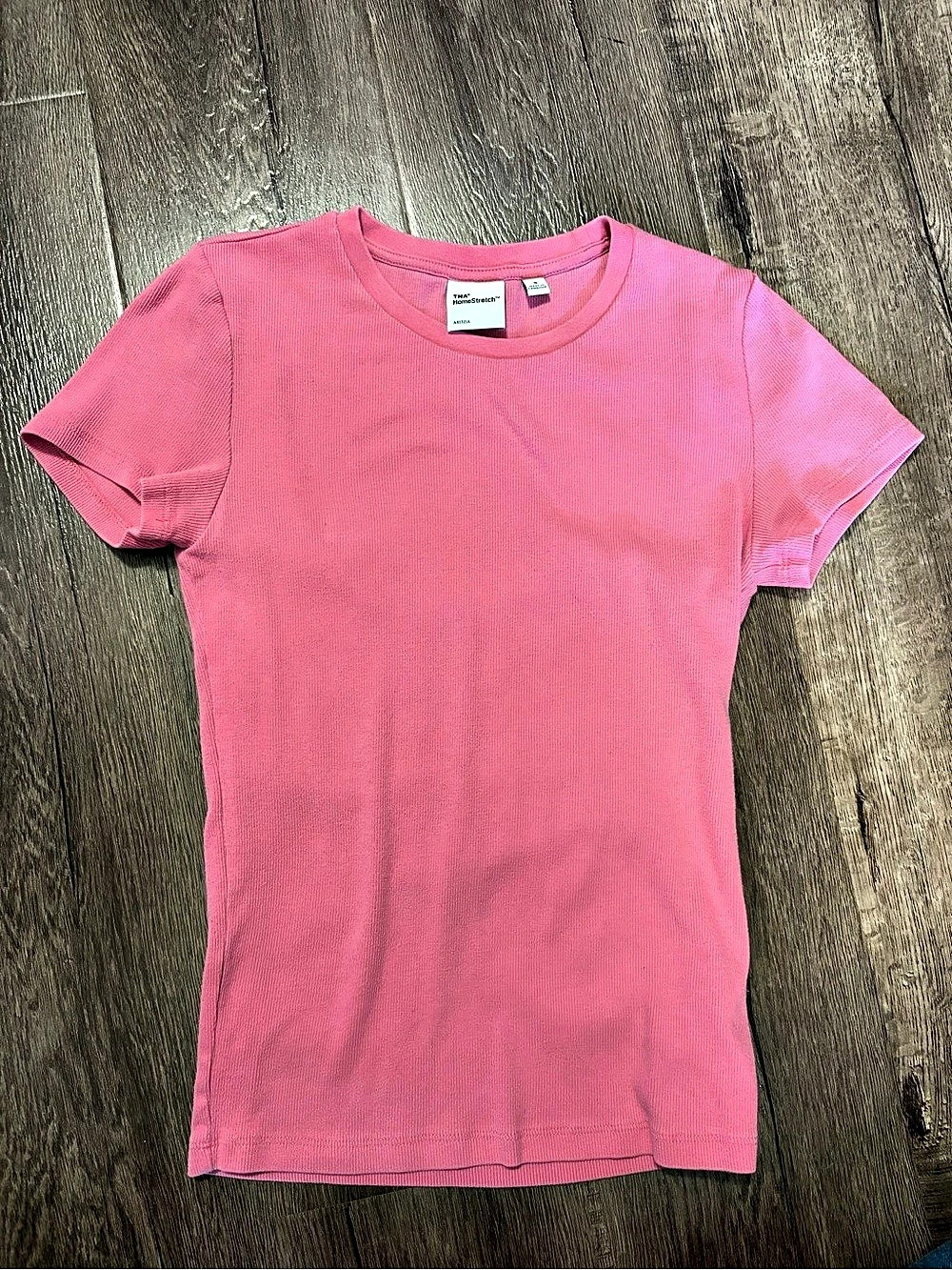 Aritzia Tna HomeStretch Rib Crew T-Shirt Pink Size Small